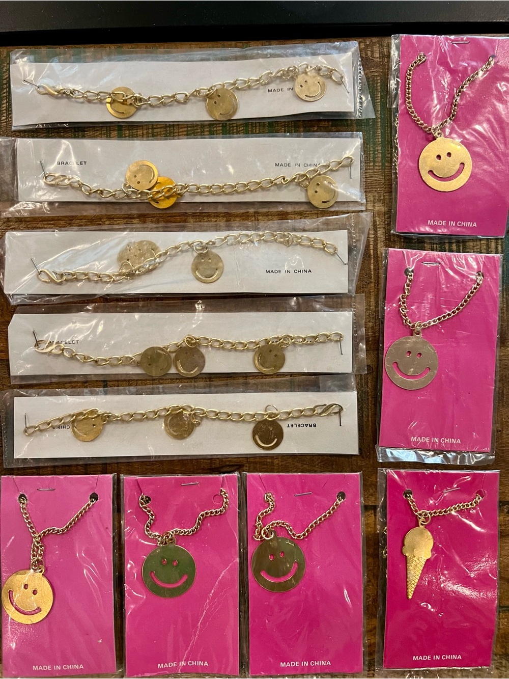 30. Vintage Smiley Face Charm Bracelets Necklaces Party Favors 1980s Set of 11